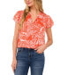 ფოტო #1 პროდუქტის Women's Tropical-Print Tie-Neck Flutter-Sleeve Blouse