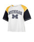 Women's White Distressed Michigan Wolverines Serenity Gia Cropped T-shirt