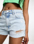 Pull&Bear high waisted ripped Mom denim shorts in bleach wash