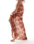 South Beach ruffle abstract print maxi sarong In rust