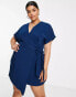 Фото #8 товара Closet London Plus kimono wrap tie mini dress in navy