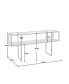 Iron Console Table with Glass Top and Wooden Shelf