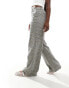 Object smart pull on wide leg trouser in multi check