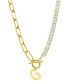 ფოტო #1 პროდუქტის 14K Gold-Plated Half Crystal and Half Paperclip Initial Toggle Necklace