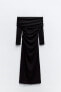 Фото #4 товара Платье миди с драпировкой и открытыми плечами ZARA