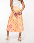 Vero Moda Petite satin midi skirt in orange abstract print