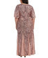 R&M Richards Plus Size Sequin Flutter-Sleeve Godet Gown