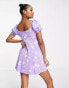 ASOS DESIGN Petite mini tea dress in purple leopard and daisy print