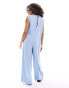 ASOS DESIGN shoulder pad column wide leg jumpsuit in blue