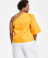 Фото #2 товара Plus Size Linen-Blend One-Shoulder Top, Created for Macy's