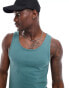 ASOS DESIGN 2 pack muscle fit vests in stone and mid green