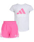 Фото #4 товара Toddler & Little Girls Essential Heather T-Shirt & Woven Shorts, 2 Piece Set