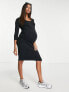 Фото #5 товара Mamalicious cotton 3/4 sleeve dress in black - BLACK