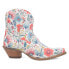 Dingo Pixie Rose Floral Leather Snip Toe Cowboy Booties Womens White Casual Boot