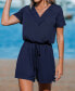 ფოტო #3 პროდუქტის Women's V-Neck Drawstring Jersey Romper