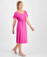 Petite V-Neck Shirred-Sleeve Knit Dress, Created for Macy's Fuchsia Tulip, PP - фото #3