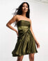 ASOS DESIGN corset draped skater satin mini dress in khaki