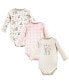 Baby Girls Cotton Long-Sleeve Bodysuits, Enchanted Forest, 3-Pack