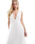 Фото #4 товара Vila Bridal tulle plunge maxi dress with tiered skirt in white