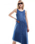 Urban Revivo asymmetric denim shift dress in mid blue wash Синий, XS - EU 34 - фото #1