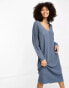 Vila knitted v neck jumper midi dress in blue