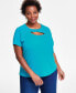 Plus Size Studded Cutout Top, Created for Macy's Fresco Blue, 1X - фото #1