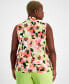 Фото #2 товара Plus Size Printed Pleat-Neck Sleeveless Top, Created for Macy's