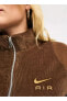Kahverengi Nike Air fitilli kadife tam fermuarlı ceket