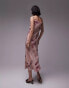 Topshop square neck tie shoulder cami slip midi dress in pink blurred check Разноцветный, 32 - фото #2