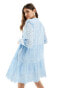 YAS broderie smock mini dress in baby blue - LBLUE детский синий, XL - фото #3