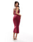 Фото #4 товара ASOS DESIGN draped fringe detail bandage midi dress with sculpted seaming in berry