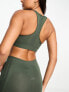 Hummel Shaping seamless sports crop top with scoop neck in khaki