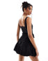 Фото #2 товара ASOS DESIGN ruched puff hem mini dress with satin bow detail in black