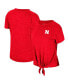 Фото #1 товара Women's Scarlet Distressed Nebraska Huskers Finalists Tie-Front T-shirt