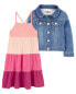 Фото #4 товара Toddler 2-Piece Classic Denim Jacket & Tiered Dress Set 2T