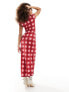 The Frolic check print jersey maxi dress in red and pink