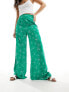 Фото #1 товара Glamorous wide leg trousers in green scribble floral