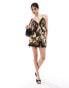 Фото #2 товара Miss Selfridge satin lace trim split mini skirt in animal print