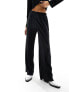 Pieces plisse high wasited wide leg trousers co-ord in black