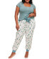 ფოტო #1 პროდუქტის Caileigh Women's Plus-Size Pajama T-shirt & Jogger Set