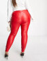 ASOS DESIGN Curve cigarette faux leather trouser in red Красный, 50 - фото #2