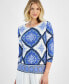 Фото #1 товара Women's Printed Scoop Neck 3/4-Sleeve Top, Created for Macy's