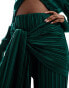 Фото #2 товара ASOS DESIGN plisse bardot twist front wide leg jumpsuit in bottle green