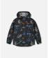 ფოტო #1 პროდუქტის Boy Packable Windbreaker Black Printed Dinos Skeletons - Toddler Child