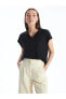 Polo Yaka Düz Kısa Kollu Kadın Tişört