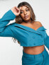 Saint Genies Plus tailored crop jacket co-ord in teal