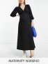 ASOS DESIGN Maternity nursing wrap midi dress in black