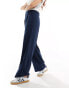 JDY button detail wide leg dad trousers in navy Синий, S L32 - фото #4