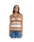 Women's Sleeveless Half Zip Sweater Vest Camel/marshmallow stripe, Large - фото #1