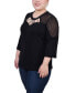 Фото #3 товара Plus Size 3/4 Sleeve Top with Neckline Cutouts and Stones